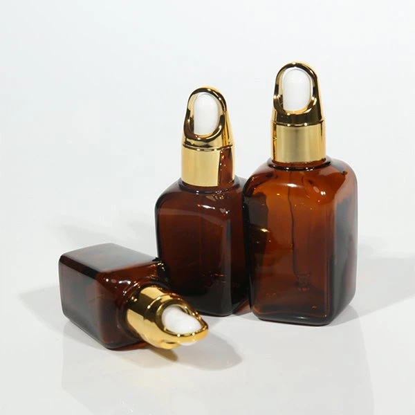 OEM Color 30ml Amber Brown Rectangular Glass Dropper Bottle 1oz Square Glass Bottle with Dropper for Cosmetic Oil Lotions